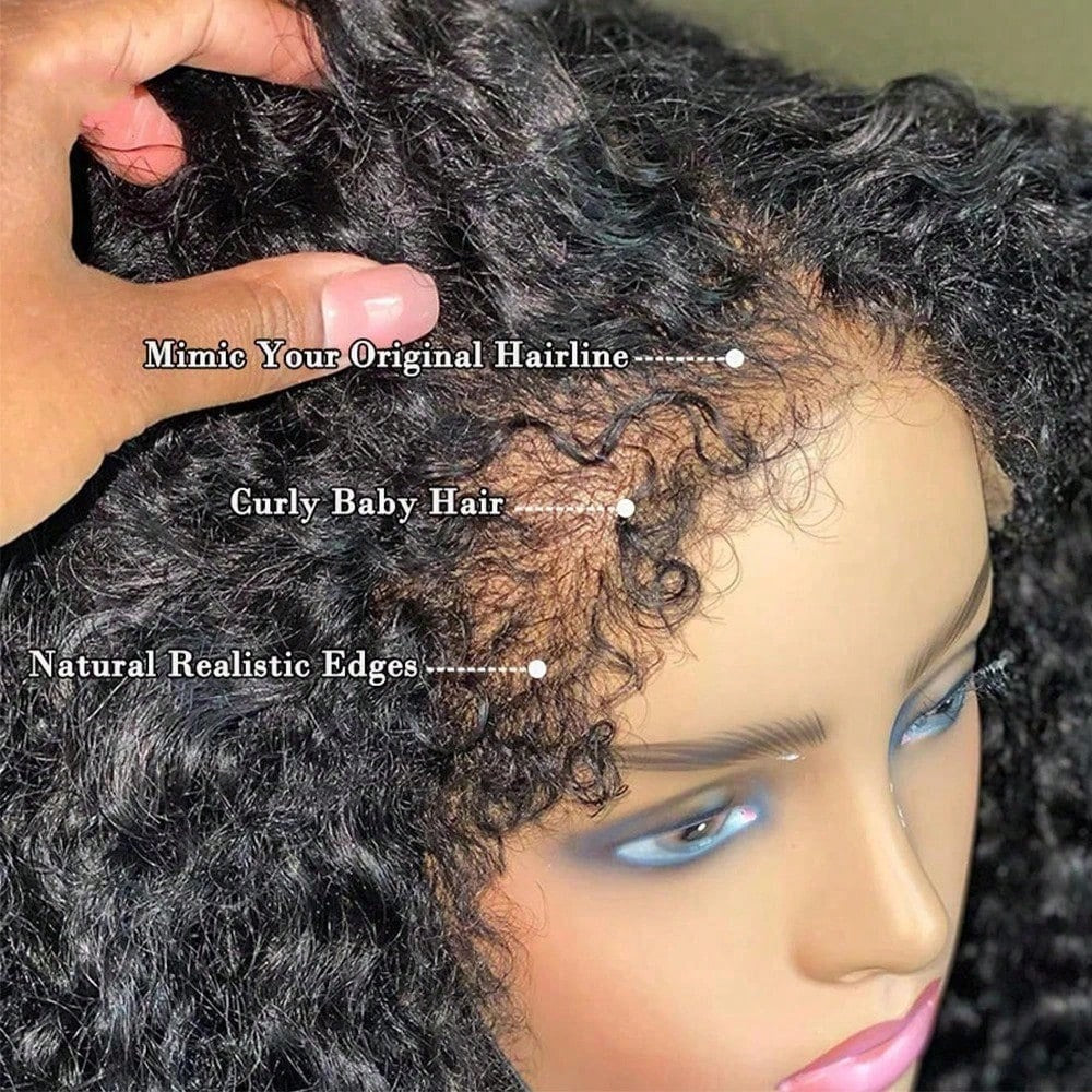 13x4 Jerry Curly Lace Front Wigs Human Hair-Brazilian Human Hair Wig Natural Full Edges Lace Pre-Plucked Lace Wig With Baby Hair For Women Ear To Ear HD Lace For Natural Color