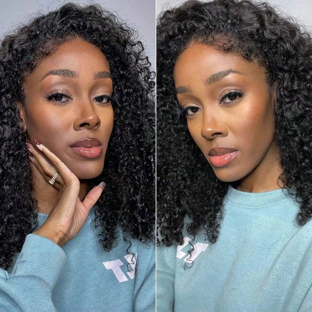 13x4 Jerry Curly Lace Front Wigs Human Hair-Brazilian Human Hair Wig Natural Full Edges Lace Pre-Plucked Lace Wig With Baby Hair For Women Ear To Ear HD Lace For Natural Color