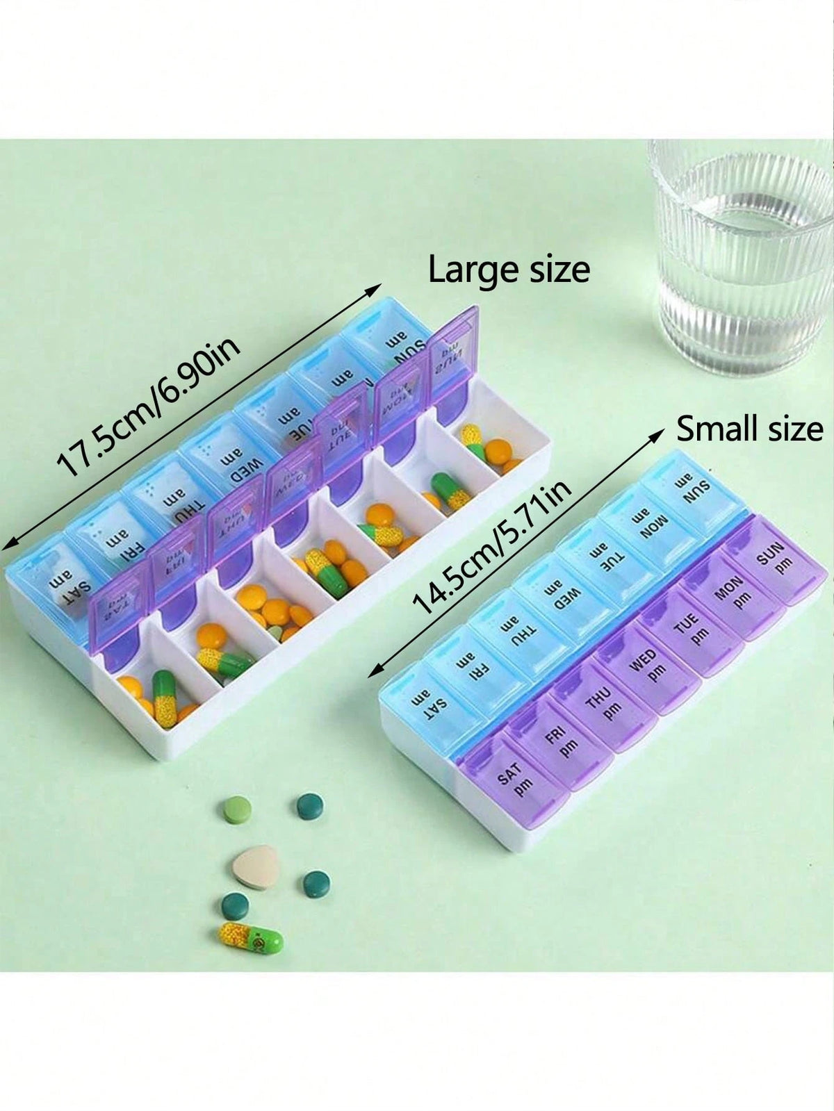 14-Grid Color Pill Box, Portable One-Week Pill Box Set, Mini Combination Pill Box Packing, Daily Regular Reminder Pill Box Monday To Sunday Full Coverage Travel Carry-On & Handbag Essentials, Efficien