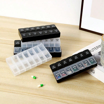 14-Grid Color Pill Box, Portable One-Week Pill Box Set, Mini Combination Pill Box Packing, Daily Regular Reminder Pill Box Monday To Sunday Full Coverage Travel Carry-On & Handbag Essentials, Efficien