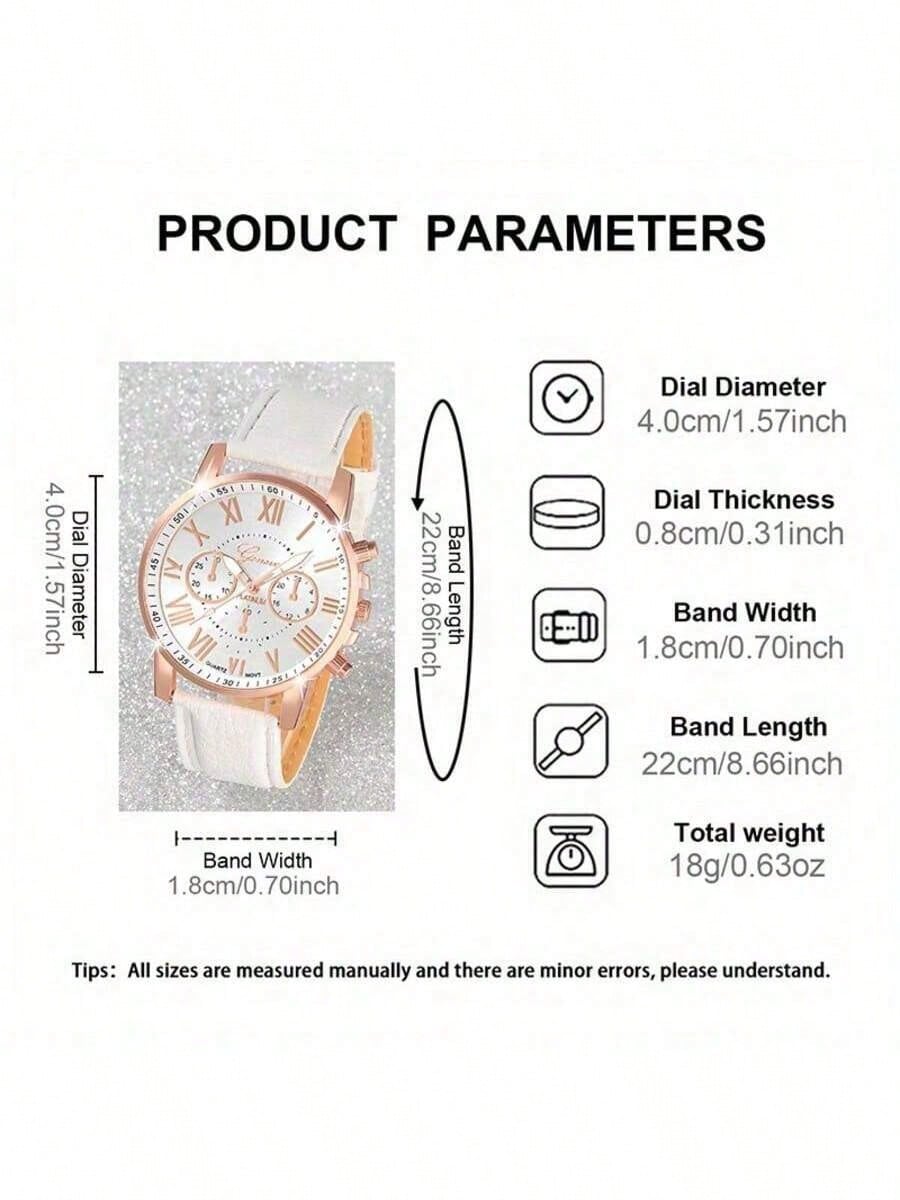 14pcs Women's Watch Set, PU Leather Material, Fashion Minimalist Three-Eye Roman Numeral Quartz Watch Set, Wristwatch, Party Wedding Gift, Beach Vacation Valentine's Day Gift