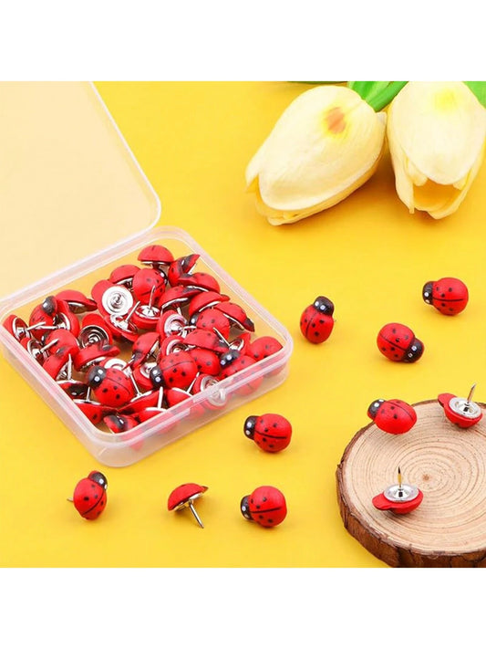 15/25pcs Ladybird/Ladybug Thumb Tacks Decorative Paper Photo Memo Note Pins, Multifunctional Cork Board Office Accessories For Photo Wall, Feature Wall, Whiteboard, Cork Board, Map, Bulletin Board, Of