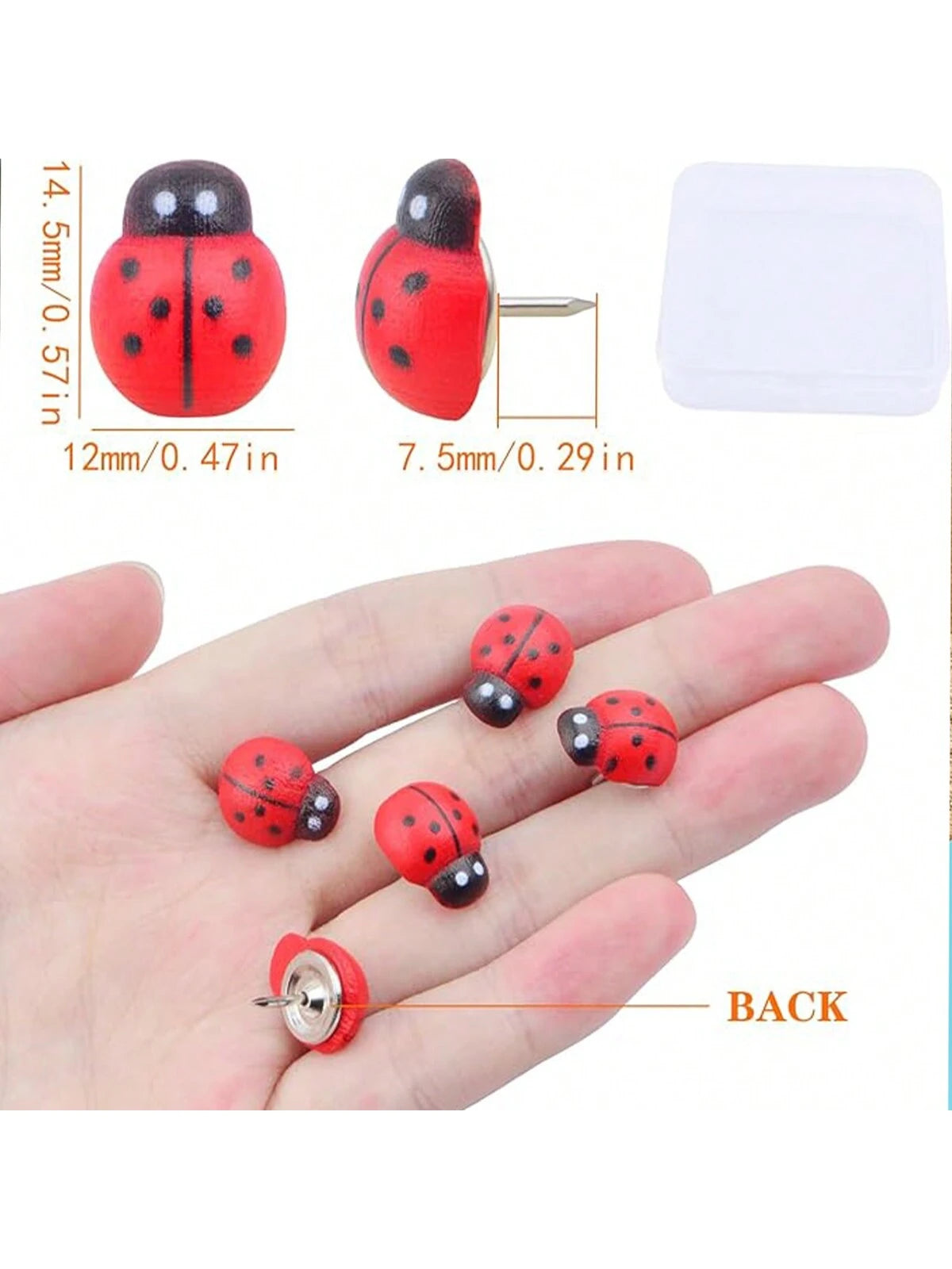 15/25pcs Ladybird/Ladybug Thumb Tacks Decorative Paper Photo Memo Note Pins, Multifunctional Cork Board Office Accessories For Photo Wall, Feature Wall, Whiteboard, Cork Board, Map, Bulletin Board, Of