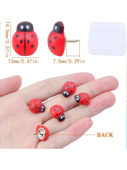 15/25pcs Ladybird/Ladybug Thumb Tacks Decorative Paper Photo Memo Note Pins, Multifunctional Cork Board Office Accessories For Photo Wall, Feature Wall, Whiteboard, Cork Board, Map, Bulletin Board, Of