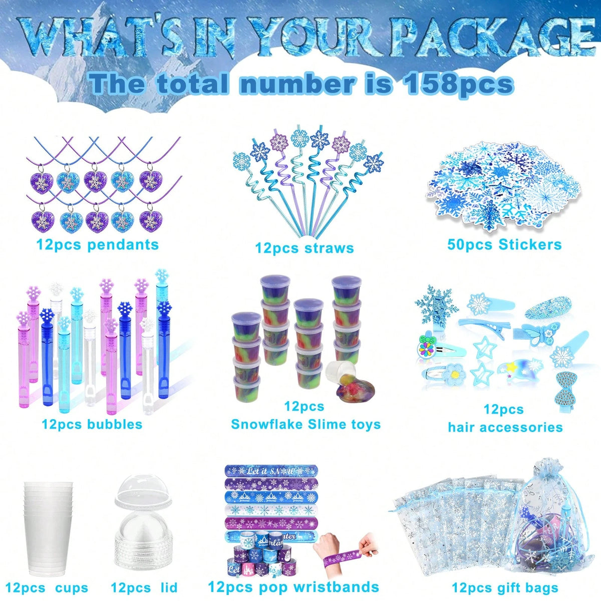 158PCS Frozen Party Favors – Ice Theme Goodie Bag Fillers, Pinata Bulk Toys & 12+ Party Supplies – Perfect For Birthday Party, Classroom Activities, Easter Gifts