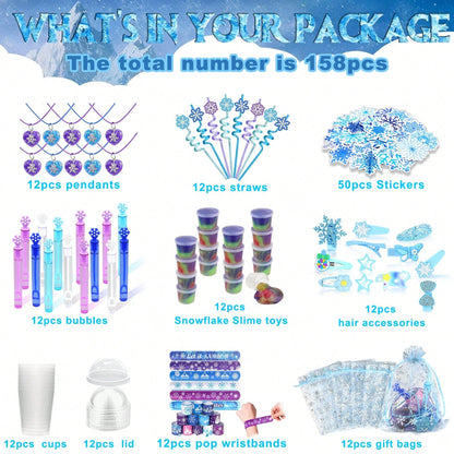 158PCS Frozen Party Favors – Ice Theme Goodie Bag Fillers, Pinata Bulk Toys & 12+ Party Supplies – Perfect For Birthday Party, Classroom Activities, Easter Gifts