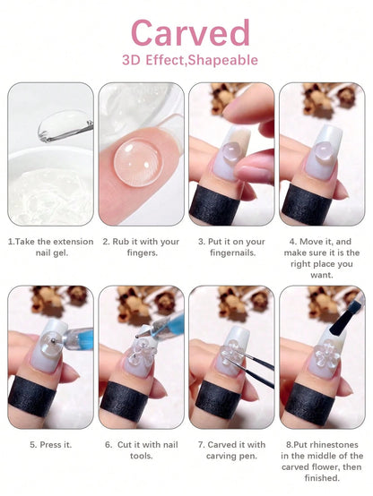 15g 1Pc Solid Builder Gel For Nails, Extension Hard Nail Gel, Non-Sticky Hand Nail Sculpture Gel, Acrylic Extend Nail Gel For Nail Art Rhinestone Crystals Flower Nail Salon At Home