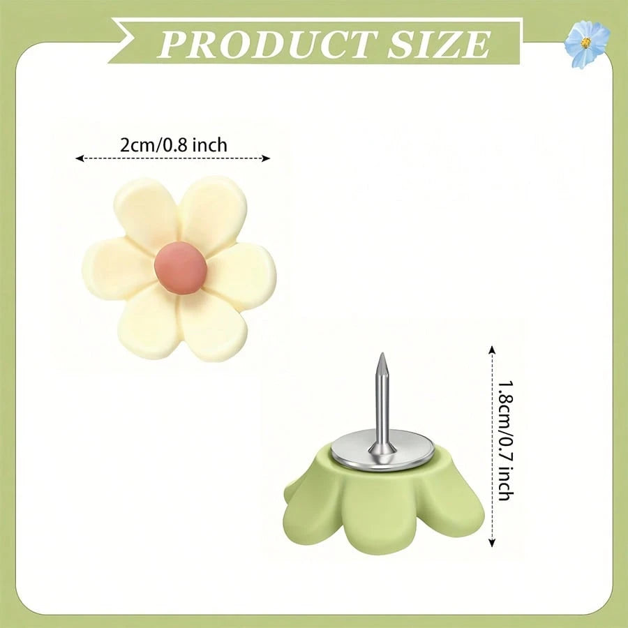 15pcs/30pcs Pastel Colors Cute Floral Push Pins- Brown, Beige, Green, Sewing, Office- Assorted Sizes & Shapes, Cute Pins