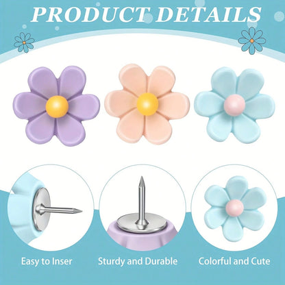 15pcs/30pcs Pastel Colors Cute Floral Push Pins- Brown, Beige, Green, Sewing, Office- Assorted Sizes & Shapes, Cute Pins