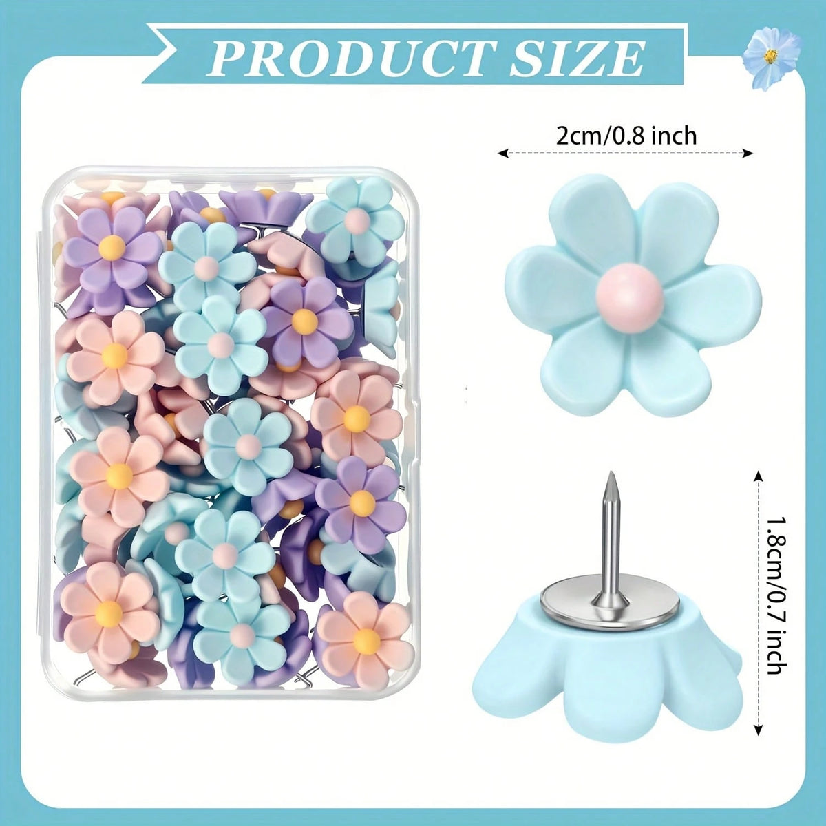 15pcs/30pcs Pastel Colors Cute Floral Push Pins- Brown, Beige, Green, Sewing, Office- Assorted Sizes & Shapes, Cute Pins
