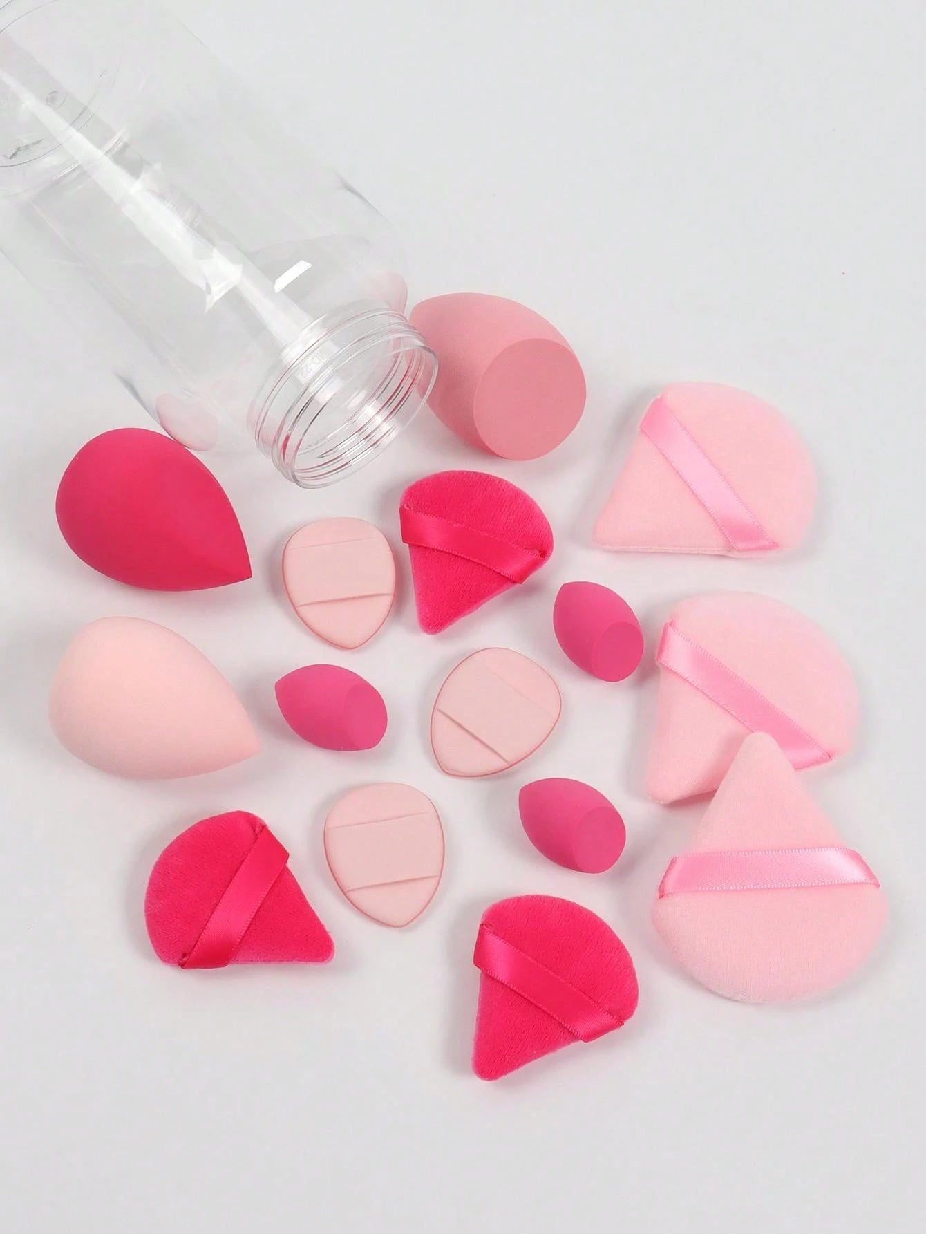 15pcs Makeup Sponge Set With Storage Container, Including 3pcs Makeup Sponge & 3pcs Mini Makeup Sponge & 3pcs Large Powder Puff & 3pcs Mini Powder Puff & 3pcs Mini Finger Cushion Puff, For Liquid, Cre