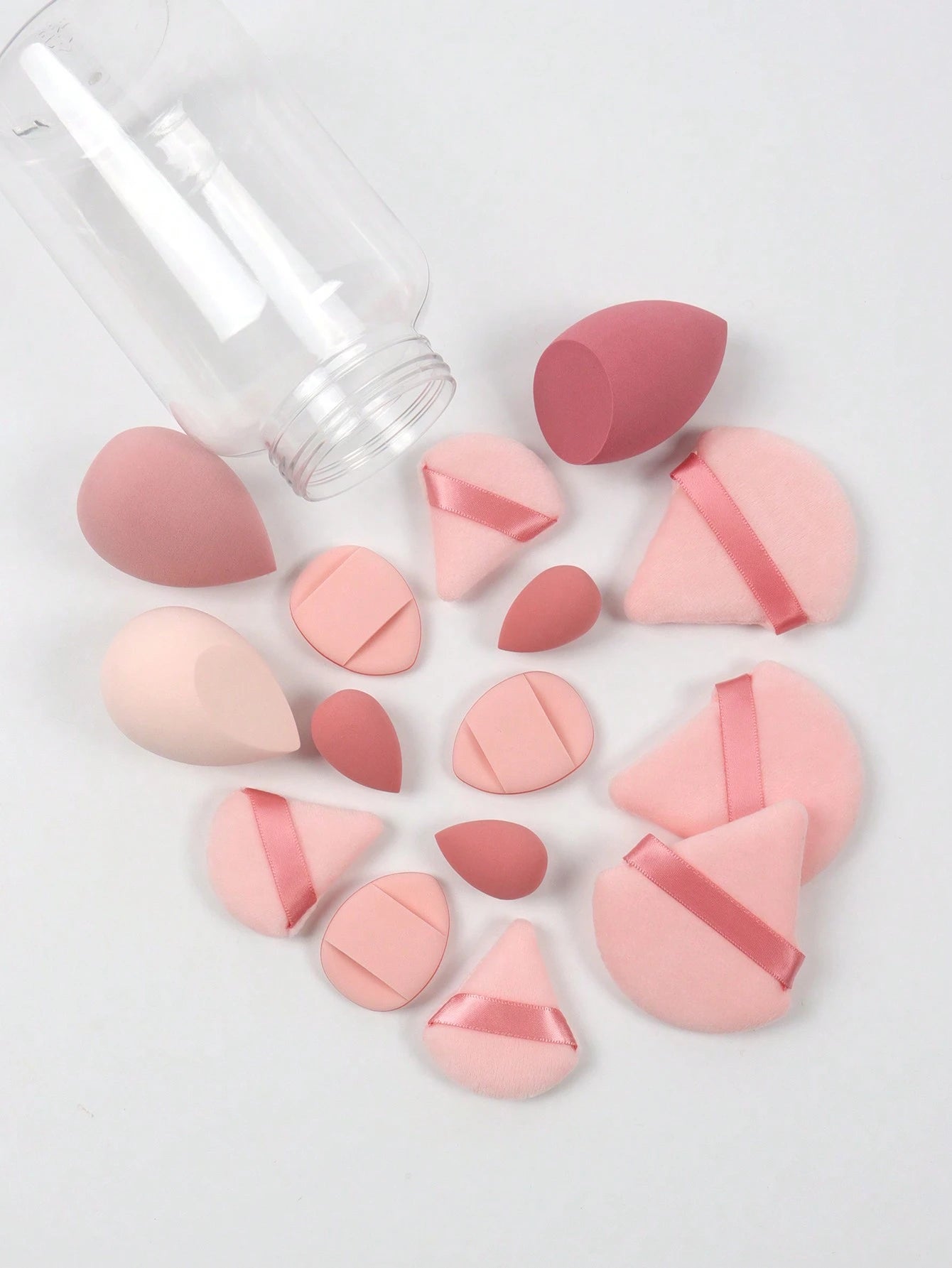 15pcs Makeup Sponge Set With Storage Container, Including 3pcs Makeup Sponge & 3pcs Mini Makeup Sponge & 3pcs Large Powder Puff & 3pcs Mini Powder Puff & 3pcs Mini Finger Cushion Puff, For Liquid, Cre