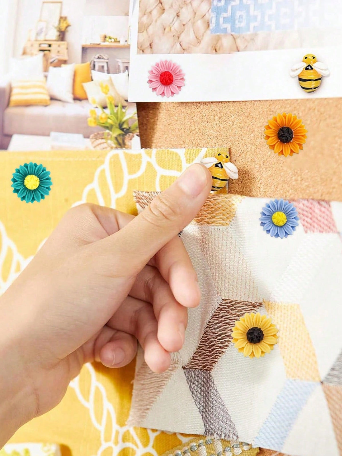 15pcs/Set Colorful Small Bee & Flower Shape Drawing Pins, Suitable For Cork Board, Photo Wall, Whiteboard, Notice Board Back To School,Back To School,School Supplies