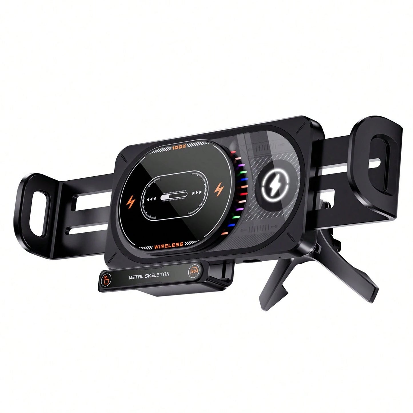 15W Fast Wireless Car Charger Mount Colorful Ambient Light Auto-Clamping Smart Sensor Air Vent Cell Phone Holder Compatible With All Wireless Charging Phones