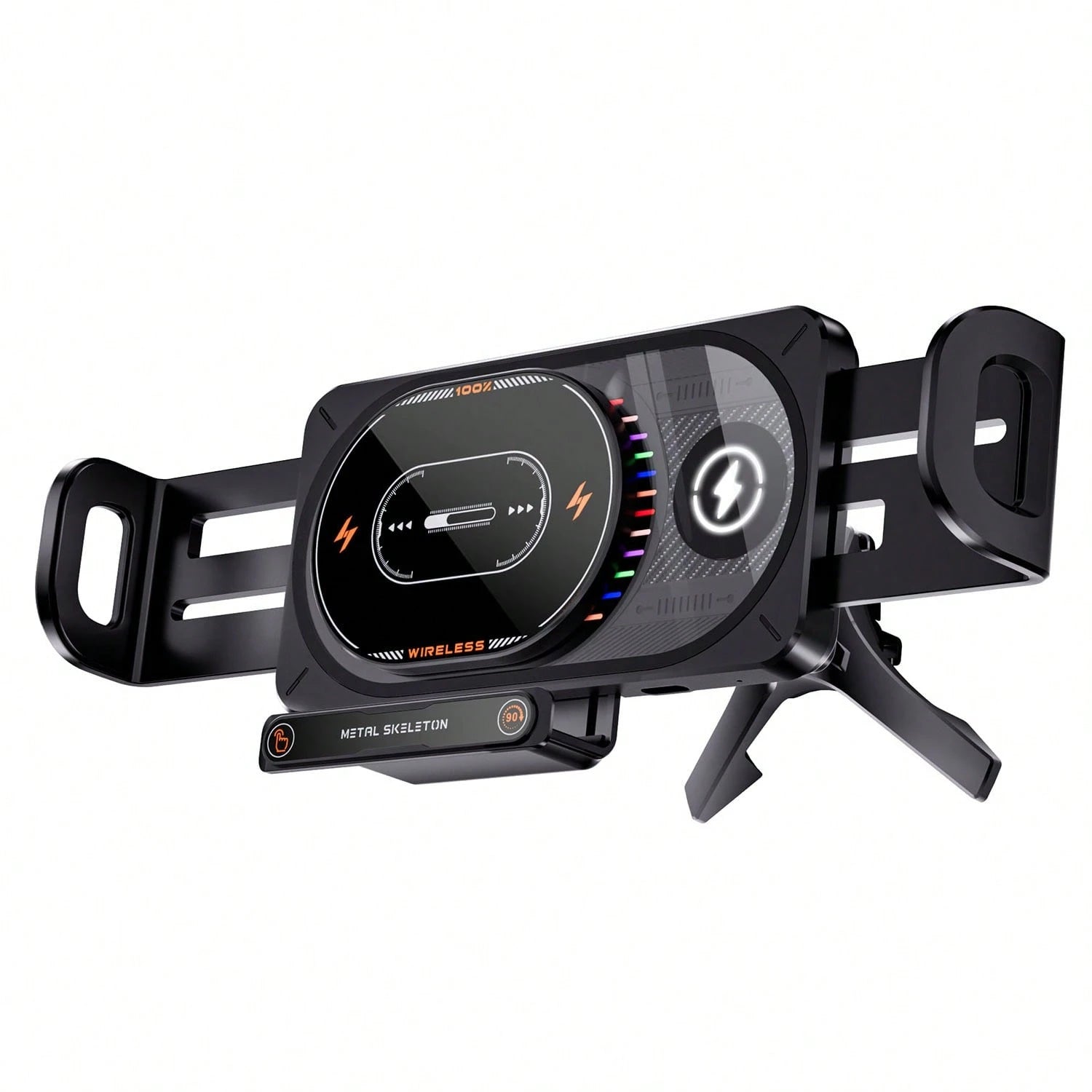15W Fast Wireless Car Charger Mount Colorful Ambient Light Auto-Clamping Smart Sensor Air Vent Cell Phone Holder Compatible With All Wireless Charging Phones
