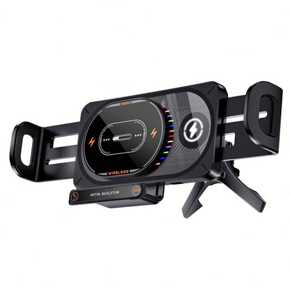 15W Fast Wireless Car Charger Mount Colorful Ambient Light Auto-Clamping Smart Sensor Air Vent Cell Phone Holder Compatible With All Wireless Charging Phones