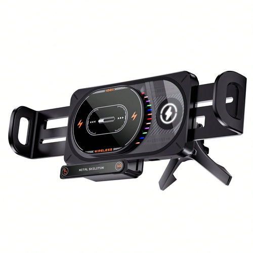 15W Fast Wireless Car Charger Mount Colorful Ambient Light Auto-Clamping Smart Sensor Air Vent Cell Phone Holder Compatible With All Wireless Charging Phones