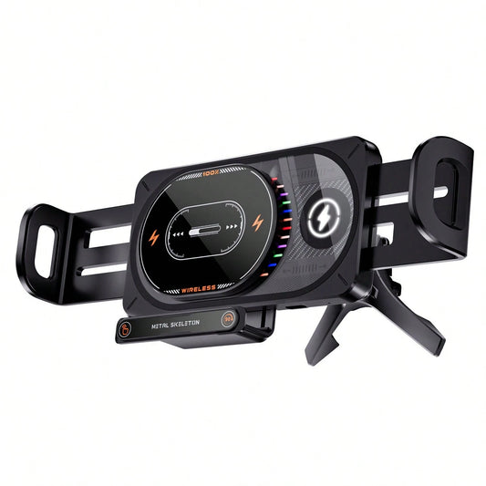 15W Fast Wireless Car Charger Mount Colorful Ambient Light Auto-Clamping Smart Sensor Air Vent Cell Phone Holder Compatible With All Wireless Charging Phones