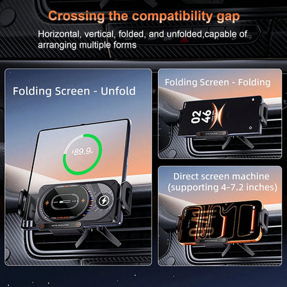 15W Fast Wireless Car Charger Mount Colorful Ambient Light Auto-Clamping Smart Sensor Air Vent Cell Phone Holder Compatible With All Wireless Charging Phones