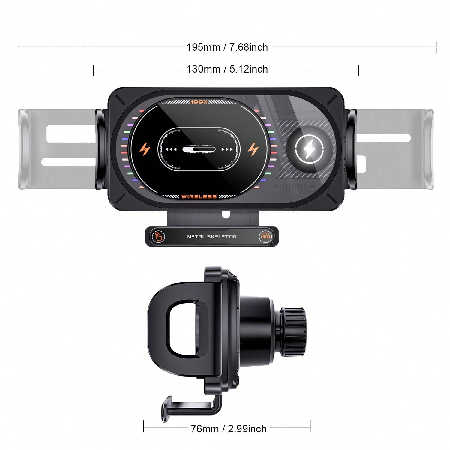 15W Fast Wireless Car Charger Mount Colorful Ambient Light Auto-Clamping Smart Sensor Air Vent Cell Phone Holder Compatible With All Wireless Charging Phones