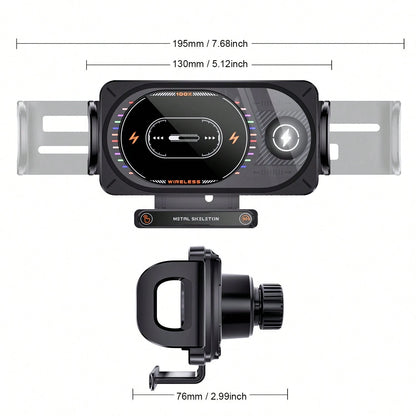 15W Fast Wireless Car Charger Mount Colorful Ambient Light Auto-Clamping Smart Sensor Air Vent Cell Phone Holder Compatible With All Wireless Charging Phones