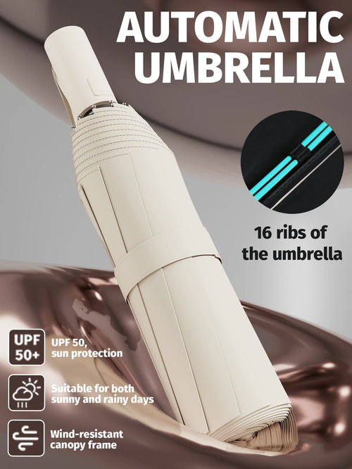 16 Ribs Extra Large Windproof Automatic Umbrella- Durable, Portable, Waterproof Folding Business Umbrella, Suitable For Outdoor Activities And Daily Use- Customizable Umbrella Fabric, Rib Color, Eng