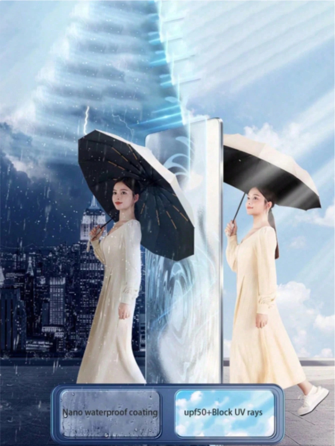 16 Ribs Extra Large Windproof Automatic Umbrella- Durable, Portable, Waterproof Folding Business Umbrella, Suitable For Outdoor Activities And Daily Use- Customizable Umbrella Fabric, Rib Color, Eng