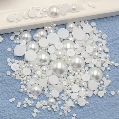 1680pcs 3-10mm Mixed Flat Back Half Round Pearls, DIY Decoration, DIY Jewelry Making Materials, DIY Crafts, Used For DIY Jewelry Handmade Crafts, Phone Cases, Makeup Mirrors, Cups, Shoe Decorations