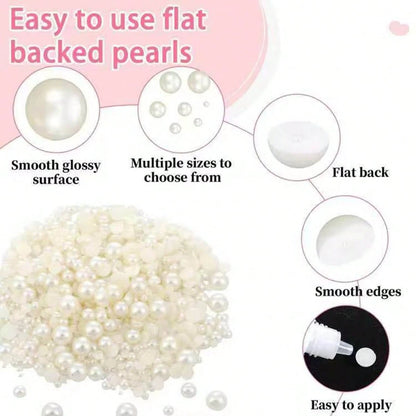 1680pcs 3-10mm Mixed Flat Back Half Round Pearls, DIY Decoration, DIY Jewelry Making Materials, DIY Crafts, Used For DIY Jewelry Handmade Crafts, Phone Cases, Makeup Mirrors, Cups, Shoe Decorations