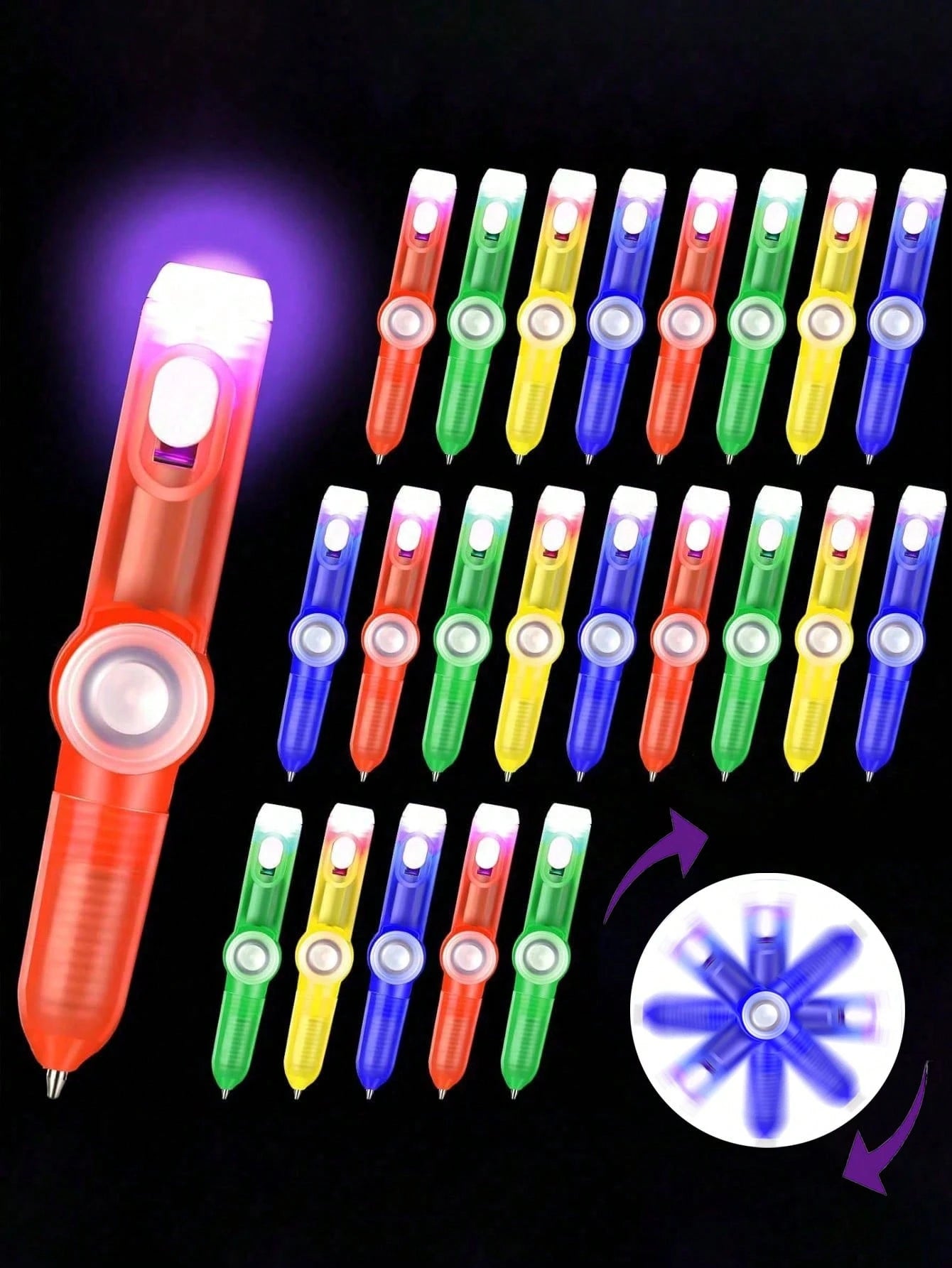 16pcs-3.1in Light Up LED Spinner Rock Pointer Spinner Ballpoint Pen Baby Shower Party Favors, Party Giveaways, Gift Bag Fillers, Birthday Return Gifts (Multicolor),Essential For Christmas Gifts And N