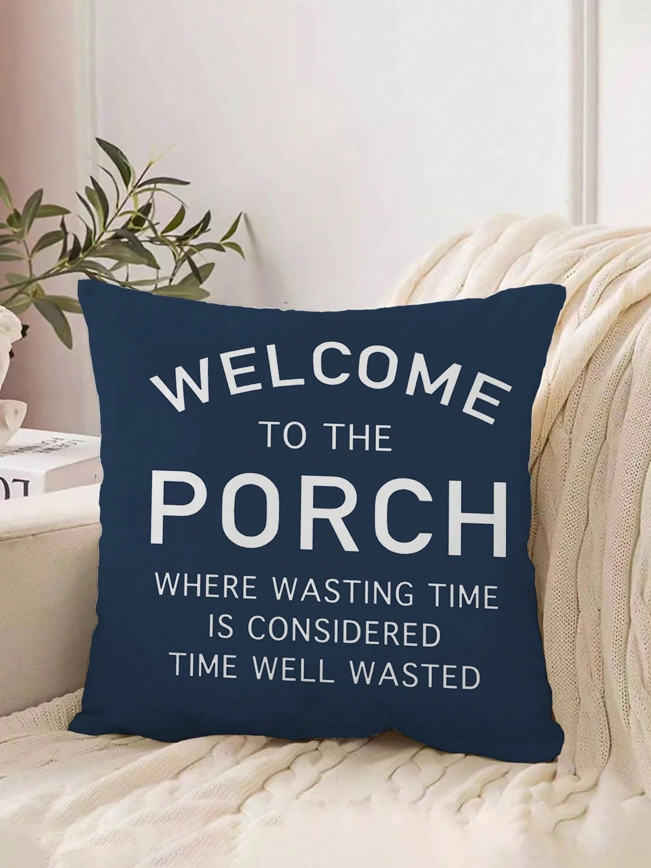 18x18 Inch Country Farmhouse Pillow Case 1pc "Welcome To The Porch" Polyester Cushion Cover With Zipper Closure, Machine Washable, Suitable For Porch, Patio, Sofa Or Chair Outdoor/Indoor Decoration (P