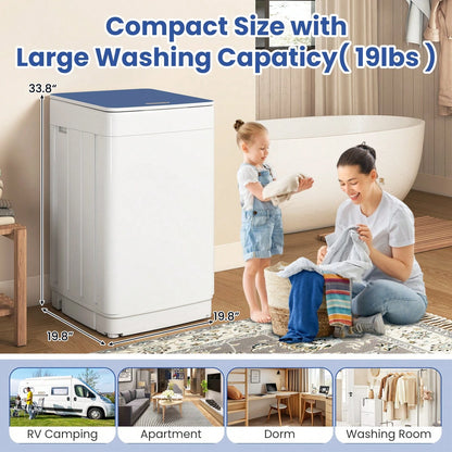 19 Lbs Portable Full Automatic Washing Machine, Compact Laundry Washer Machine With 7 Wash Programs, Built-In Drain Pump, LED Display Washer And Spin Dryer Combo For Apartments, Dorms, RVs