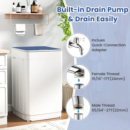 19 Lbs Portable Full Automatic Washing Machine, Compact Laundry Washer Machine With 7 Wash Programs, Built-In Drain Pump, LED Display Washer And Spin Dryer Combo For Apartments, Dorms, RVs