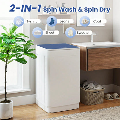 19 Lbs Portable Full Automatic Washing Machine, Compact Laundry Washer Machine With 7 Wash Programs, Built-In Drain Pump, LED Display Washer And Spin Dryer Combo For Apartments, Dorms, RVs