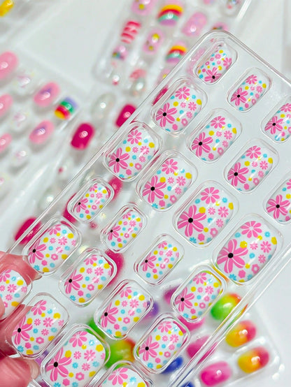 (192pcs 8 Packs) Kids Acrylic False Nails Press On Full Cover Glitter Cute Spring Summer Pineapple,Unicorn,Penguin,Flamingo,Rainbow, Heart Short Kids Stick-On False Nails Set For Little Girls, Nail Su