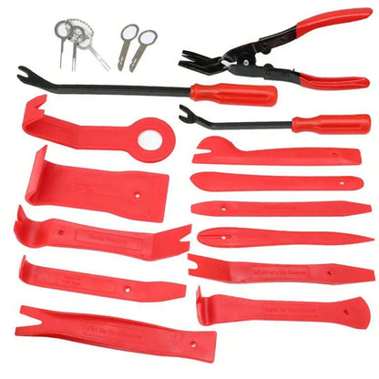19Pcs Car Trim Removal Tool Set Hand Tools Pry Bar Panel Door Interior Clip Kit (RED)