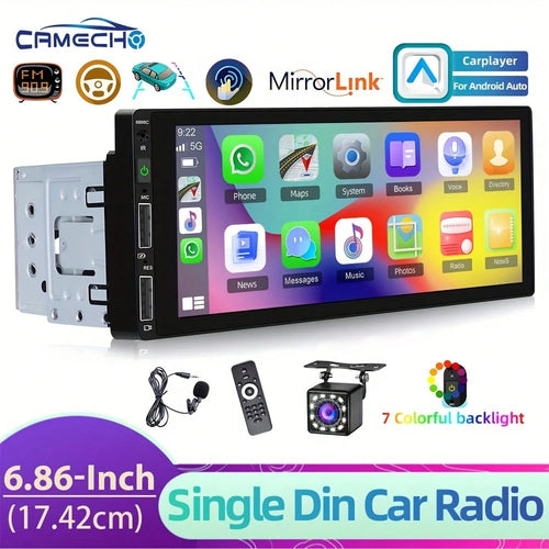 1DIN Car MP5 Player 6.86" HD Touch Screen Wireless Car Player &For Android Auto Car Stereo FM Radio Support TF/USB+ Rear View Camera