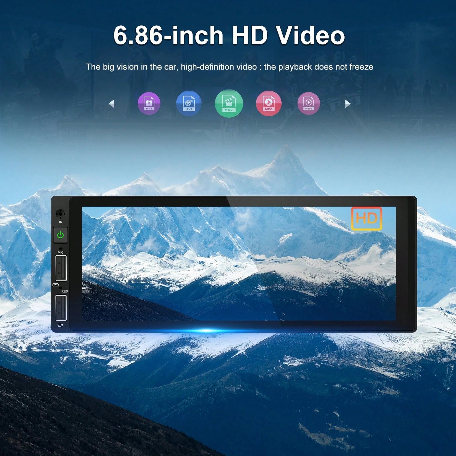 1DIN Car MP5 Player 6.86" HD Touch Screen Wireless Car Player &For Android Auto Car Stereo FM Radio Support TF/USB+ Rear View Camera