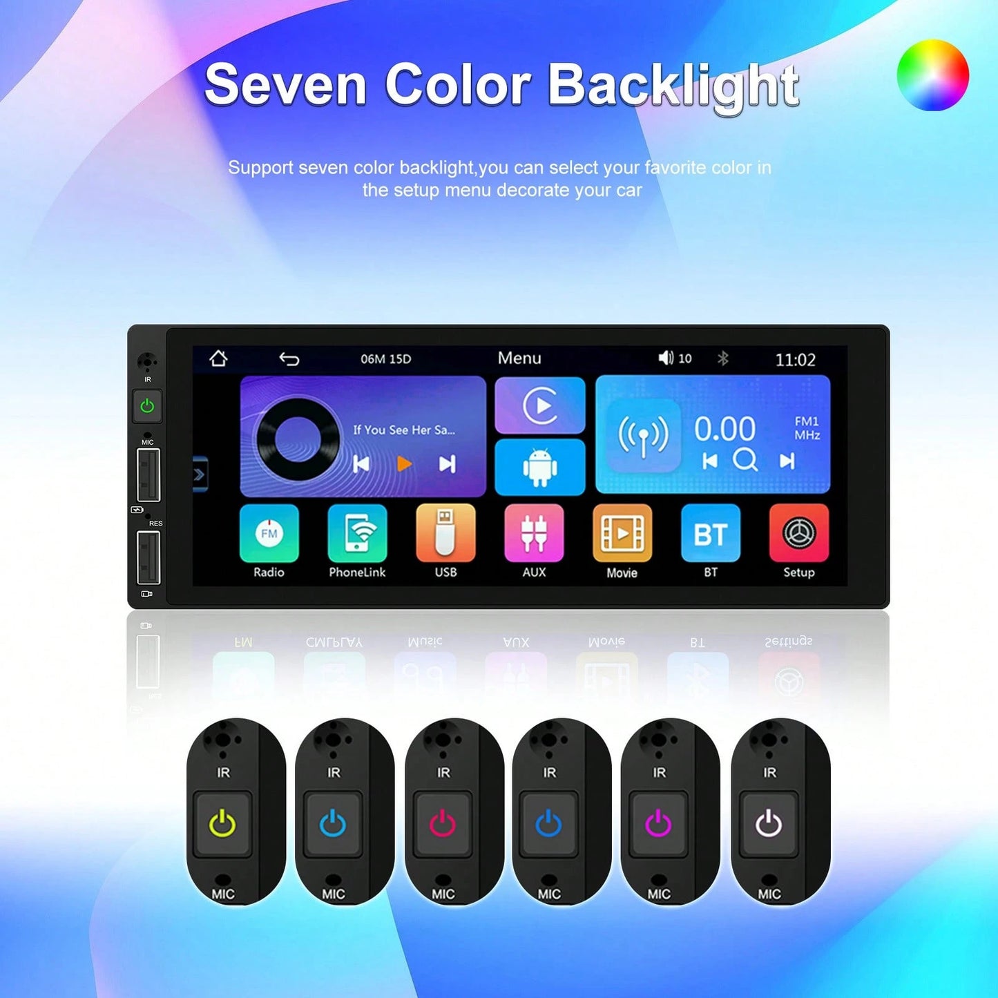 1DIN Car MP5 Player 6.86" HD Touch Screen Wireless Car Player &For Android Auto Car Stereo FM Radio Support TF/USB+ Rear View Camera