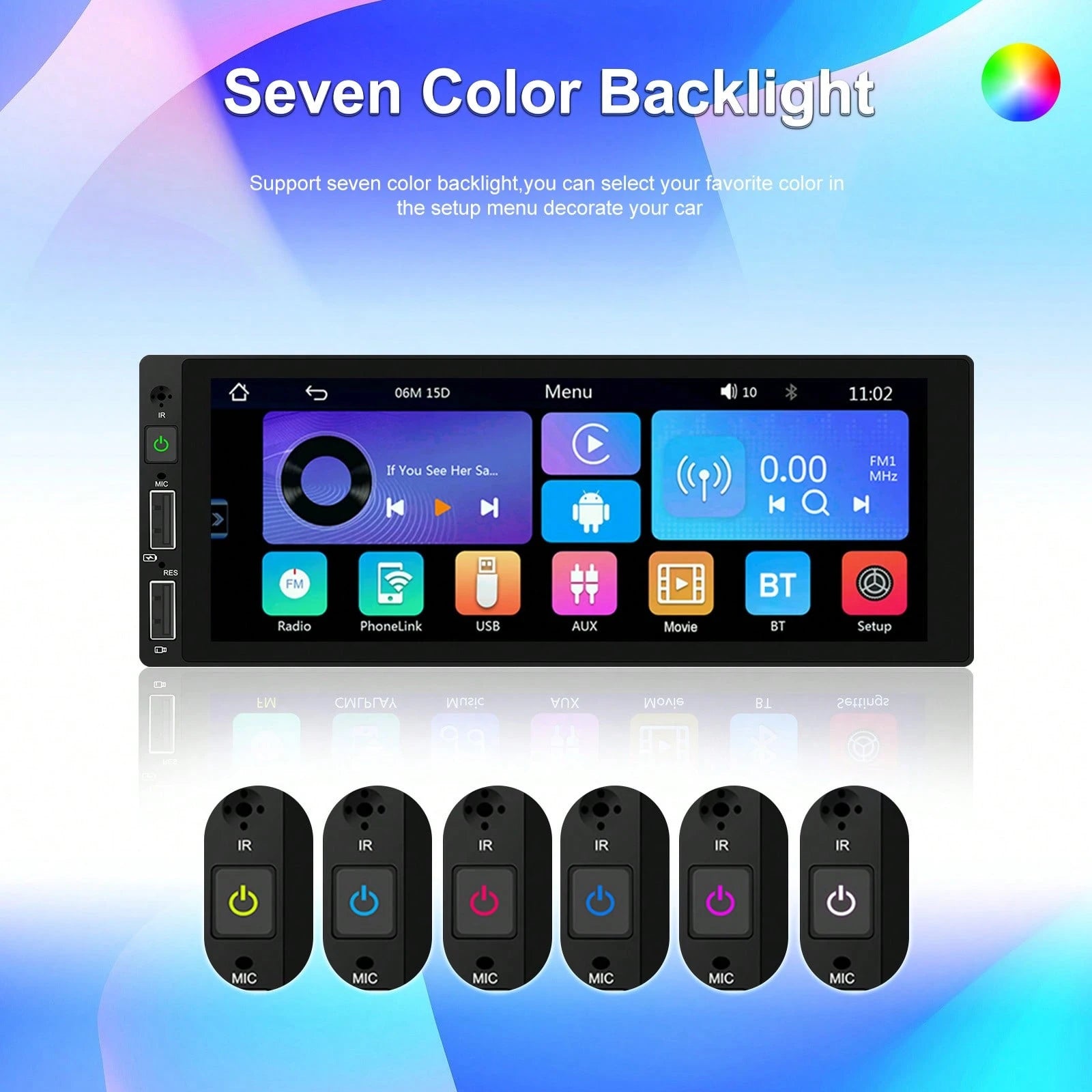 1DIN Car MP5 Player 6.86" HD Touch Screen Wireless Car Player &For Android Auto Car Stereo FM Radio Support TF/USB+ Rear View Camera