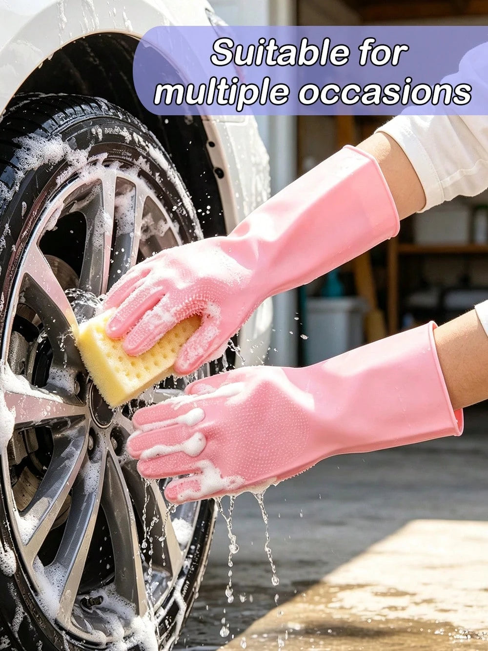 1Pair Silicone Cleaning Gloves With Brush Bristles, Multi-Functional Grooming Gloves For Car,Dishes,Pet,Bathroom Washing