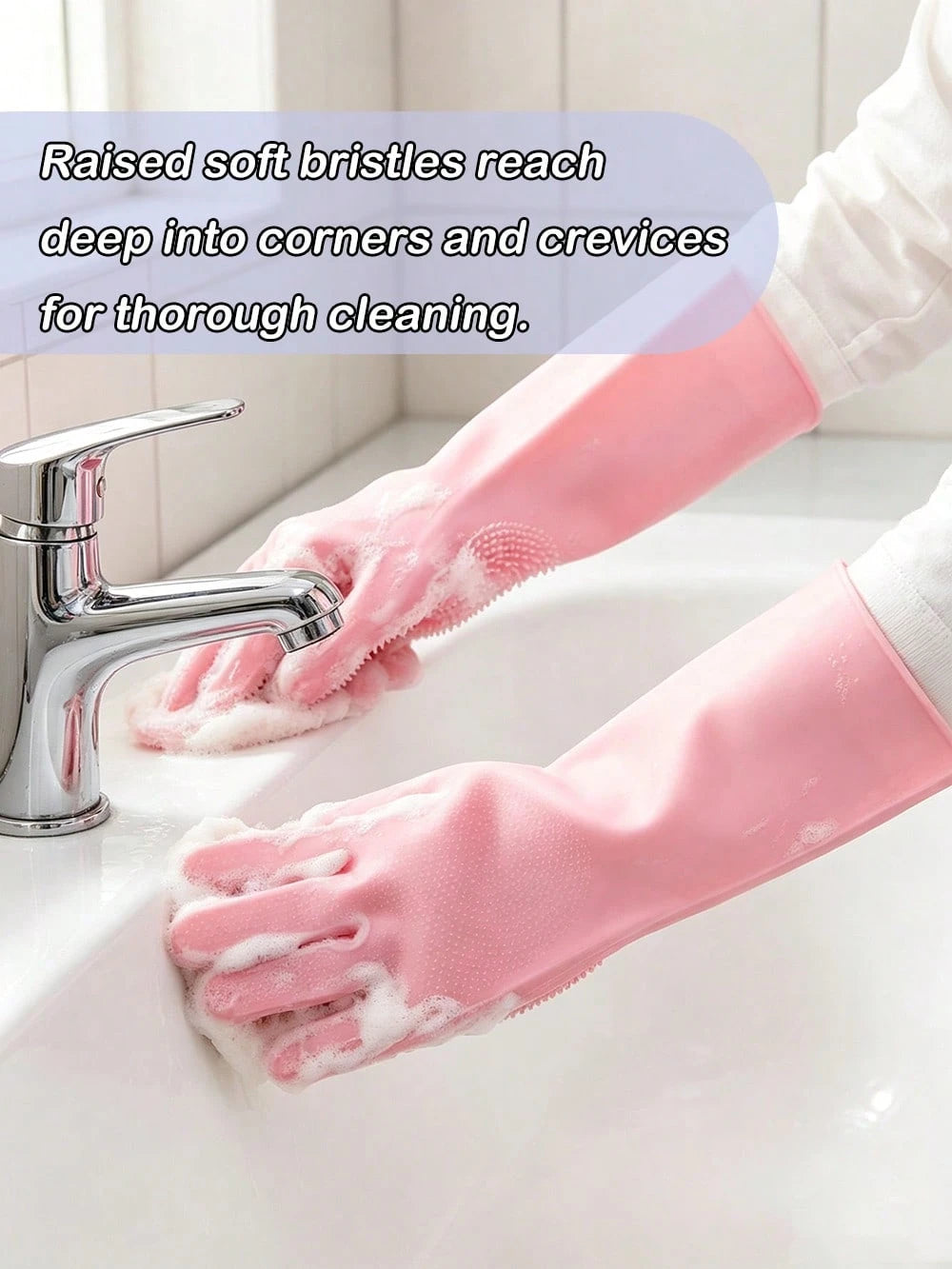 1Pair Silicone Cleaning Gloves With Brush Bristles, Multi-Functional Grooming Gloves For Car,Dishes,Pet,Bathroom Washing