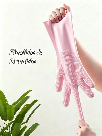 1Pair Silicone Cleaning Gloves With Brush Bristles, Multi-Functional Grooming Gloves For Car,Dishes,Pet,Bathroom Washing