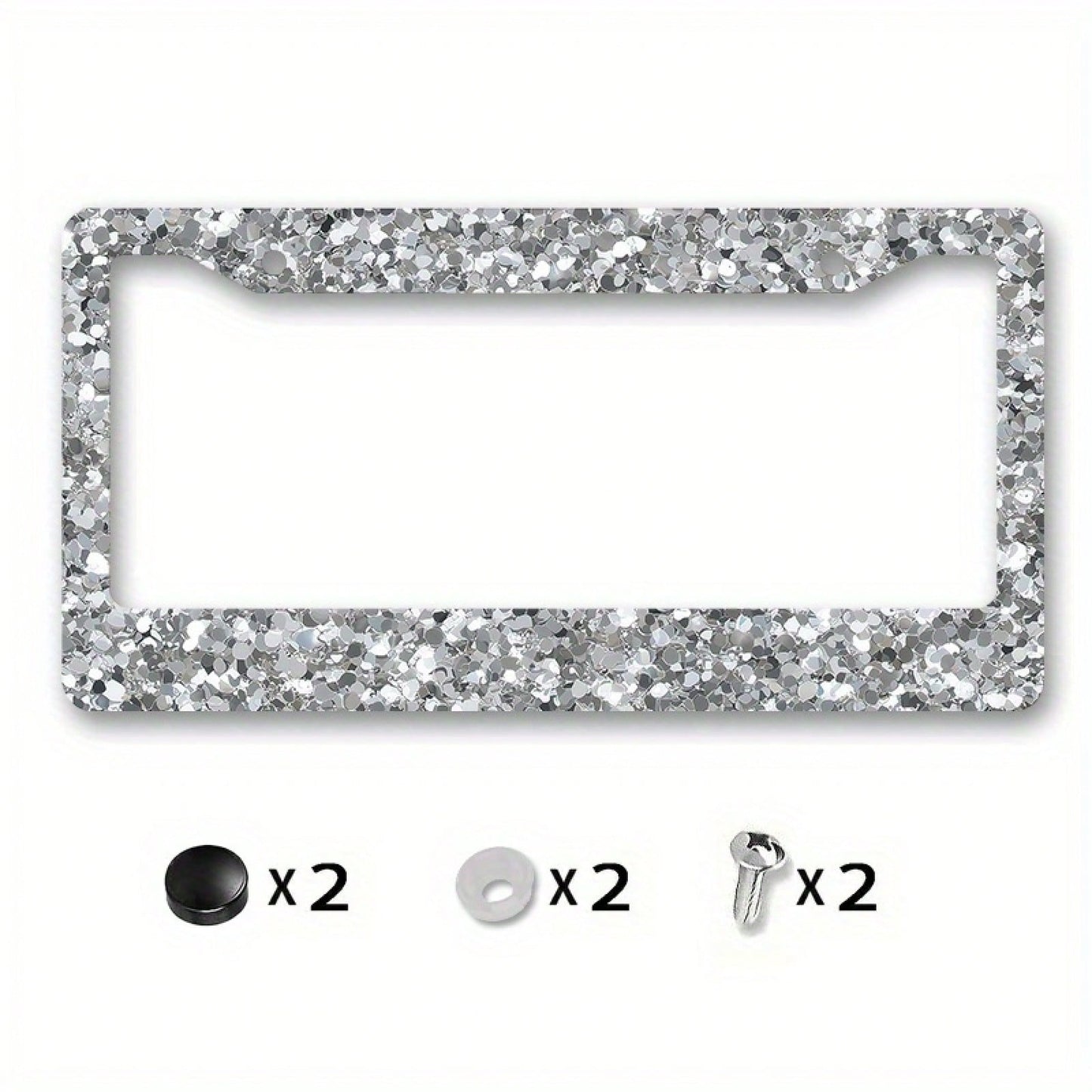 1pc,12.2x6.3,Metallic License Plate Frame Cover, With A Silver Glitter Texture Background Design, Suitable For Party Car Decoration, A Perfect Choice For New Year Celebrations,Valentines Gift,Birthday
