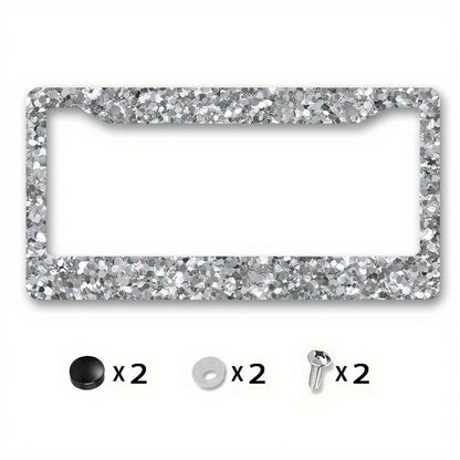 1pc,12.2x6.3,Metallic License Plate Frame Cover, With A Silver Glitter Texture Background Design, Suitable For Party Car Decoration, A Perfect Choice For New Year Celebrations,Valentines Gift,Birthday