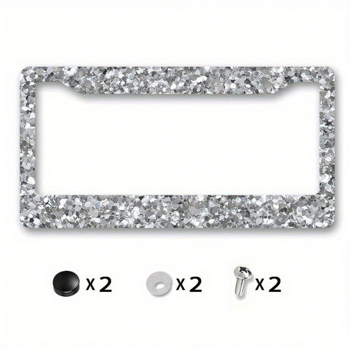 1pc,12.2x6.3,Metallic License Plate Frame Cover, With A Silver Glitter Texture Background Design, Suitable For Party Car Decoration, A Perfect Choice For New Year Celebrations,Valentines Gift,Birthday