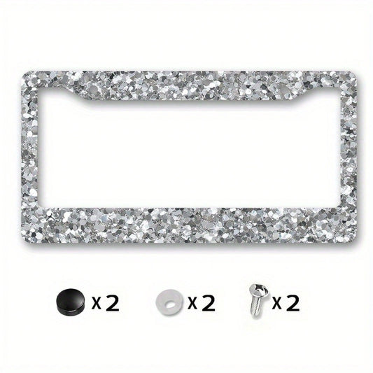 1pc,12.2x6.3,Metallic License Plate Frame Cover, With A Silver Glitter Texture Background Design, Suitable For Party Car Decoration, A Perfect Choice For New Year Celebrations,Valentines Gift,Birthday