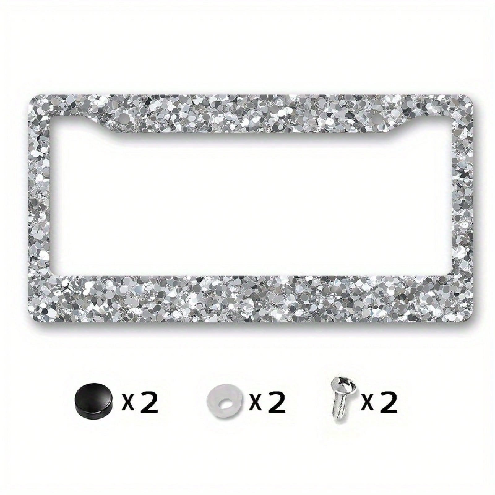 1pc,12.2x6.3,Metallic License Plate Frame Cover, With A Silver Glitter Texture Background Design, Suitable For Party Car Decoration, A Perfect Choice For New Year Celebrations,Valentines Gift,Birthday
