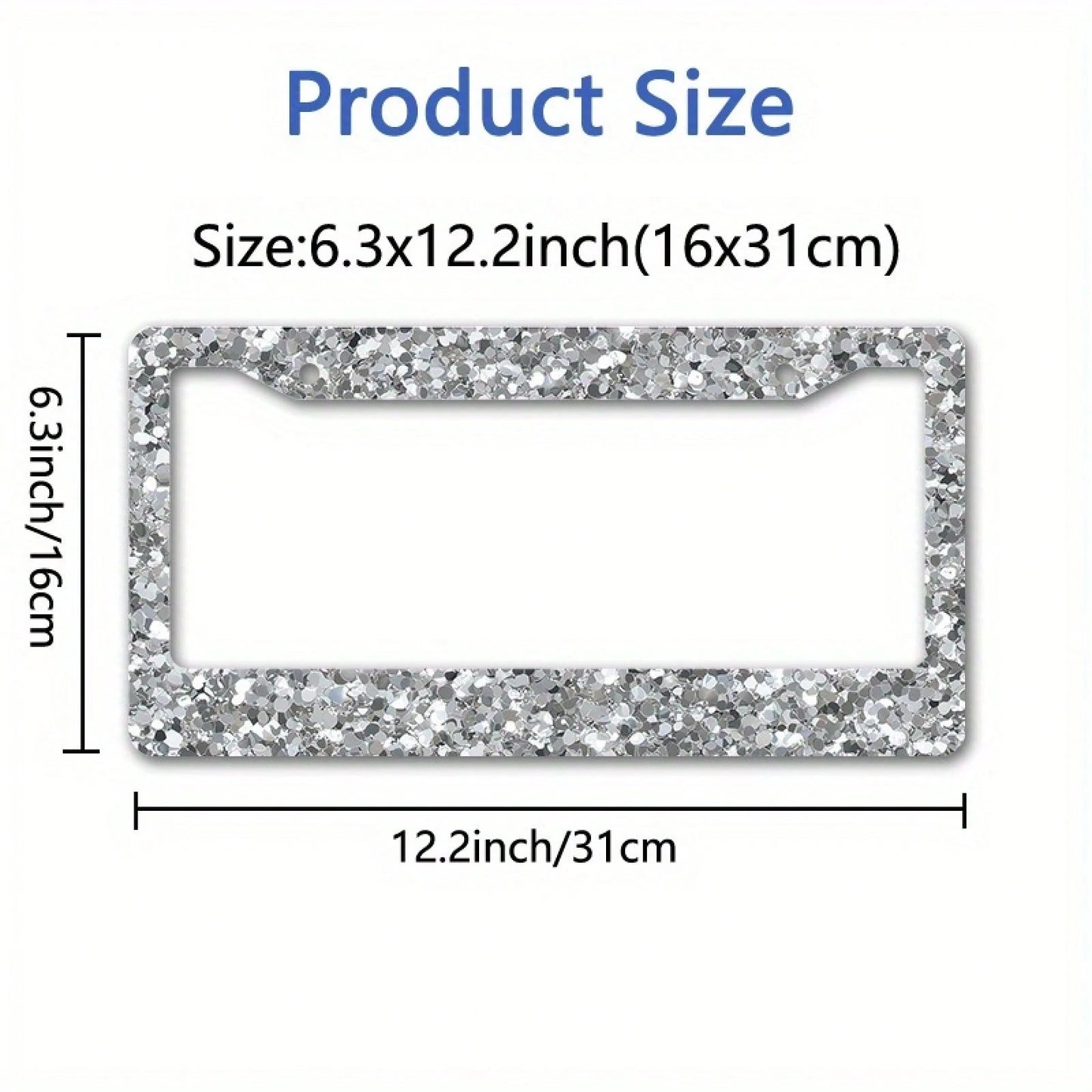 1pc,12.2x6.3,Metallic License Plate Frame Cover, With A Silver Glitter Texture Background Design, Suitable For Party Car Decoration, A Perfect Choice For New Year Celebrations,Valentines Gift,Birthday