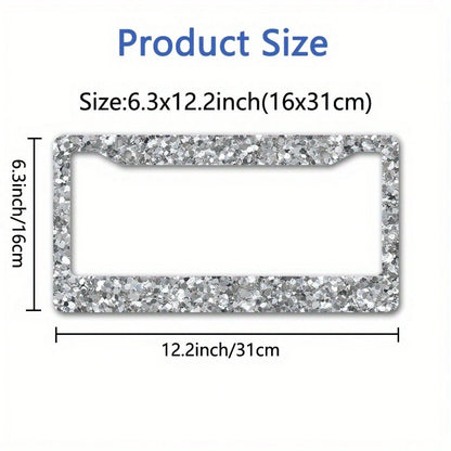 1pc,12.2x6.3,Metallic License Plate Frame Cover, With A Silver Glitter Texture Background Design, Suitable For Party Car Decoration, A Perfect Choice For New Year Celebrations,Valentines Gift,Birthday